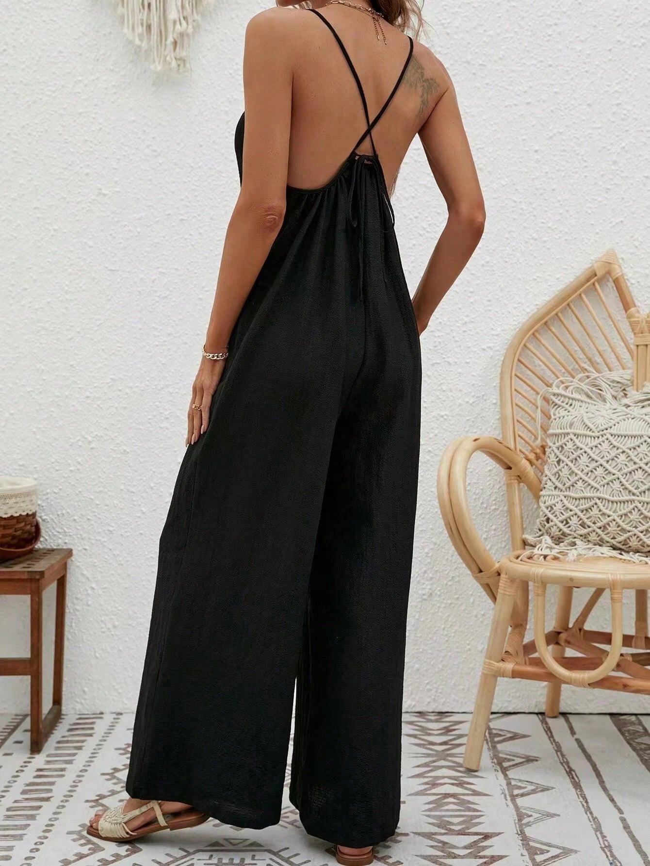 Crisscross Backless Wide Leg Cami Jumpsuit
