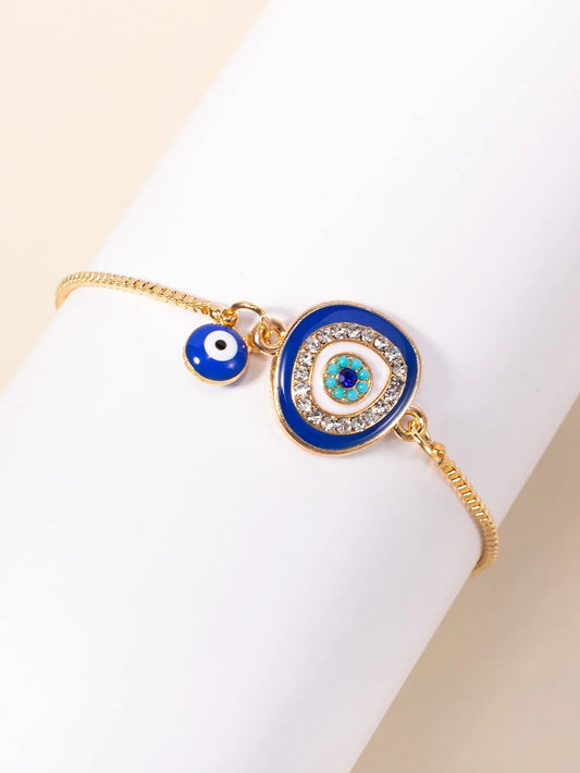 Adjustable Rhinestone Evil Eye Charm Bracelet