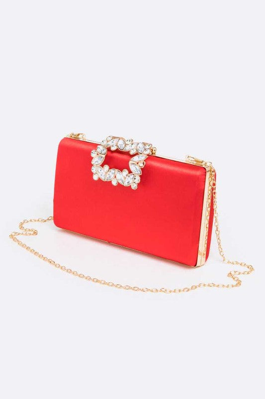 Crystal Buckle Metallic Box Clutch