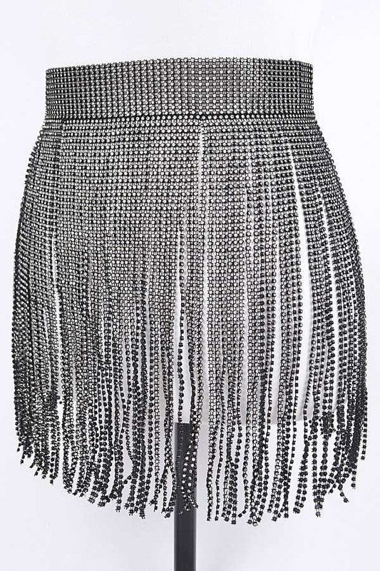 Rhinestone Slash Fringe Belt