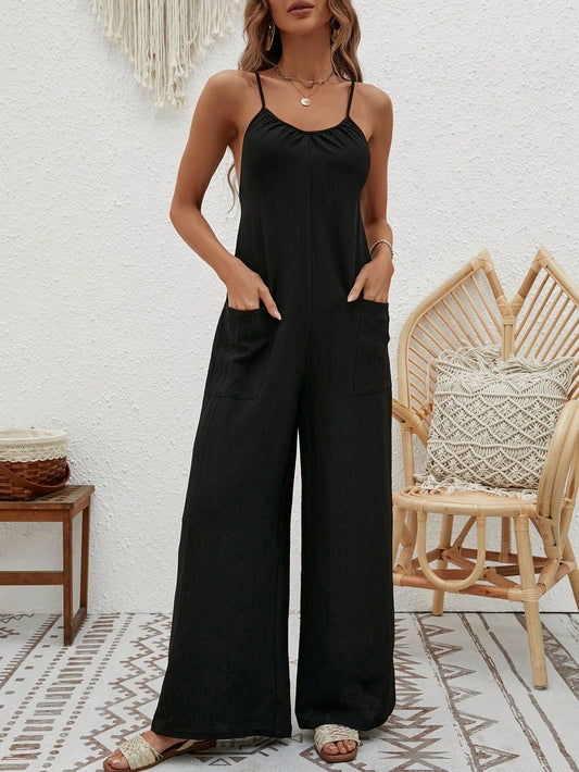 Crisscross Backless Wide Leg Cami Jumpsuit