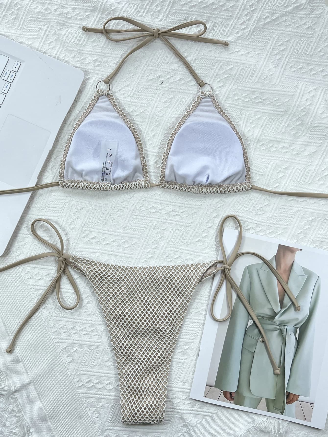 Triangle Halter Neck Tie Back Bikini Set