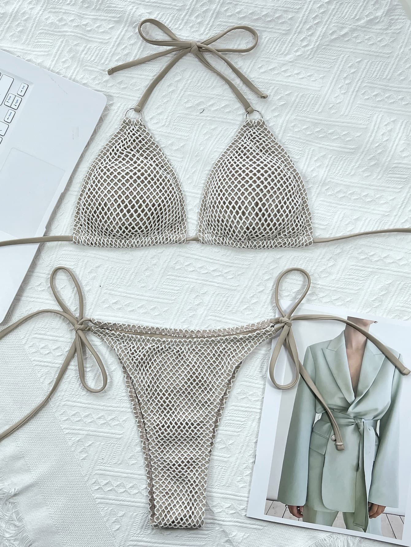 Triangle Halter Neck Tie Back Bikini Set